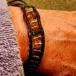 One of a kind handcrafted leather and beaded bracelet